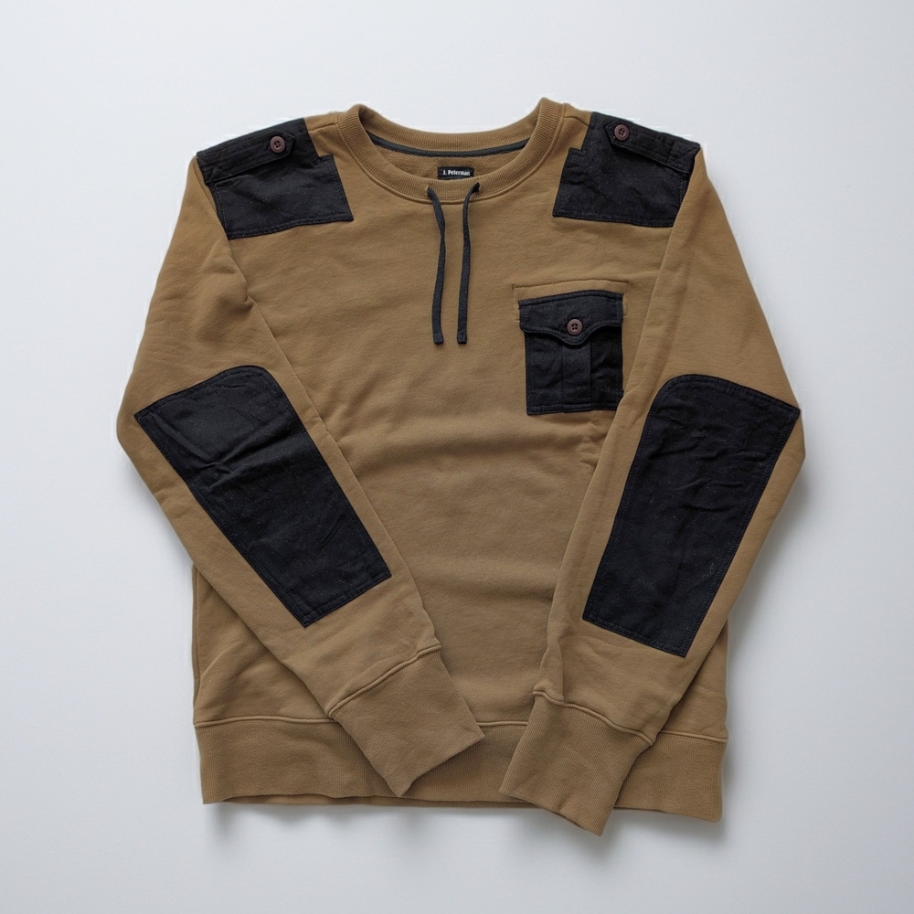 J. Peterman 100% Cotton Sweater - Camel Color With Black Accents - Men's Large